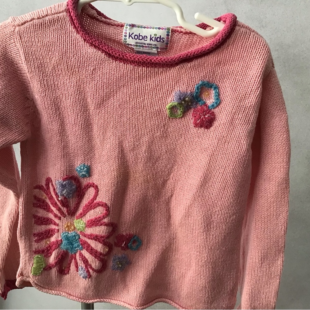 Pink Kobe Kids Sweater 6X Cotton with Floral Embroidery
